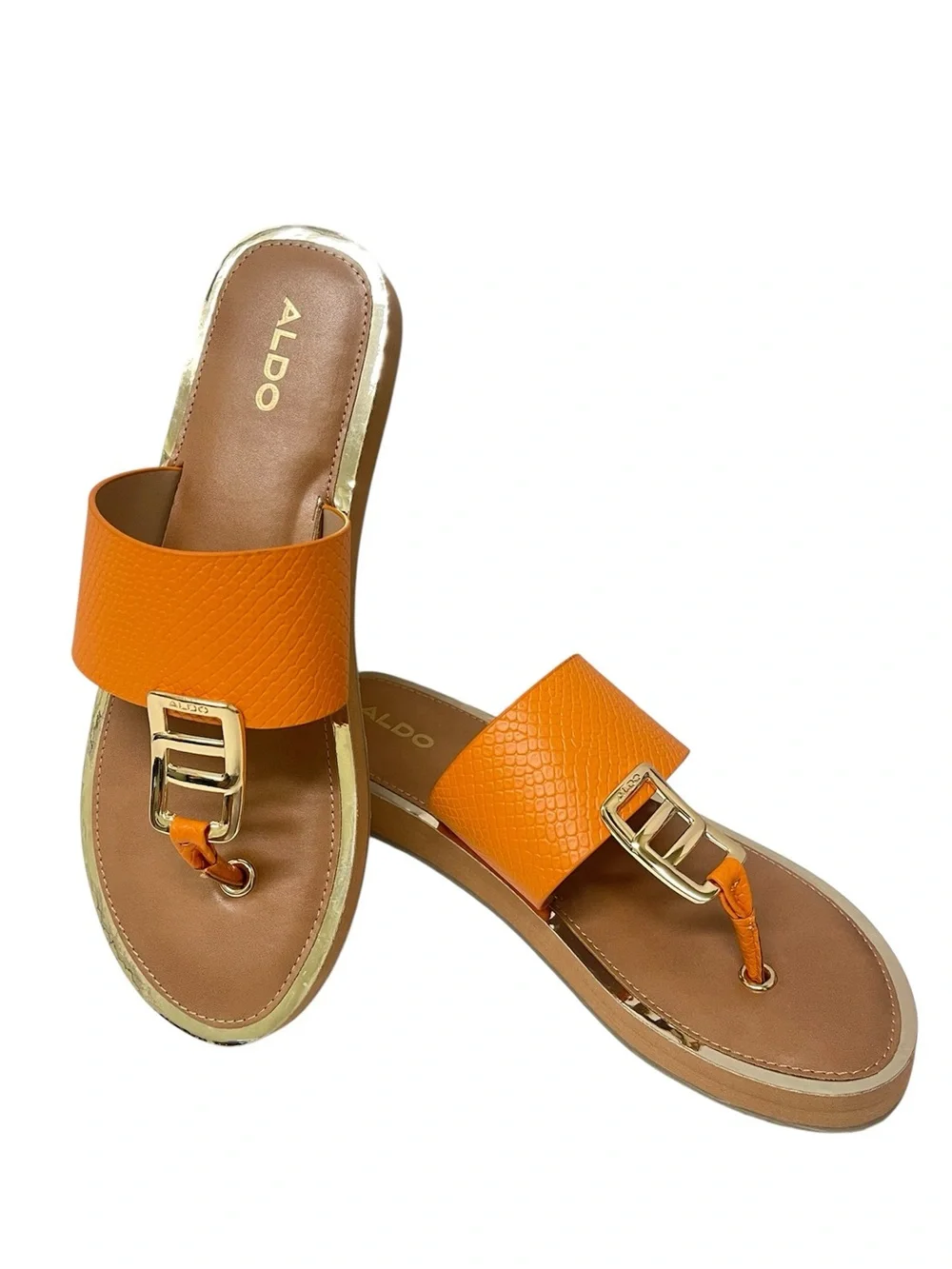 ALDO Women’s Orange Buckle Toe-Post Sandals (NWOT)